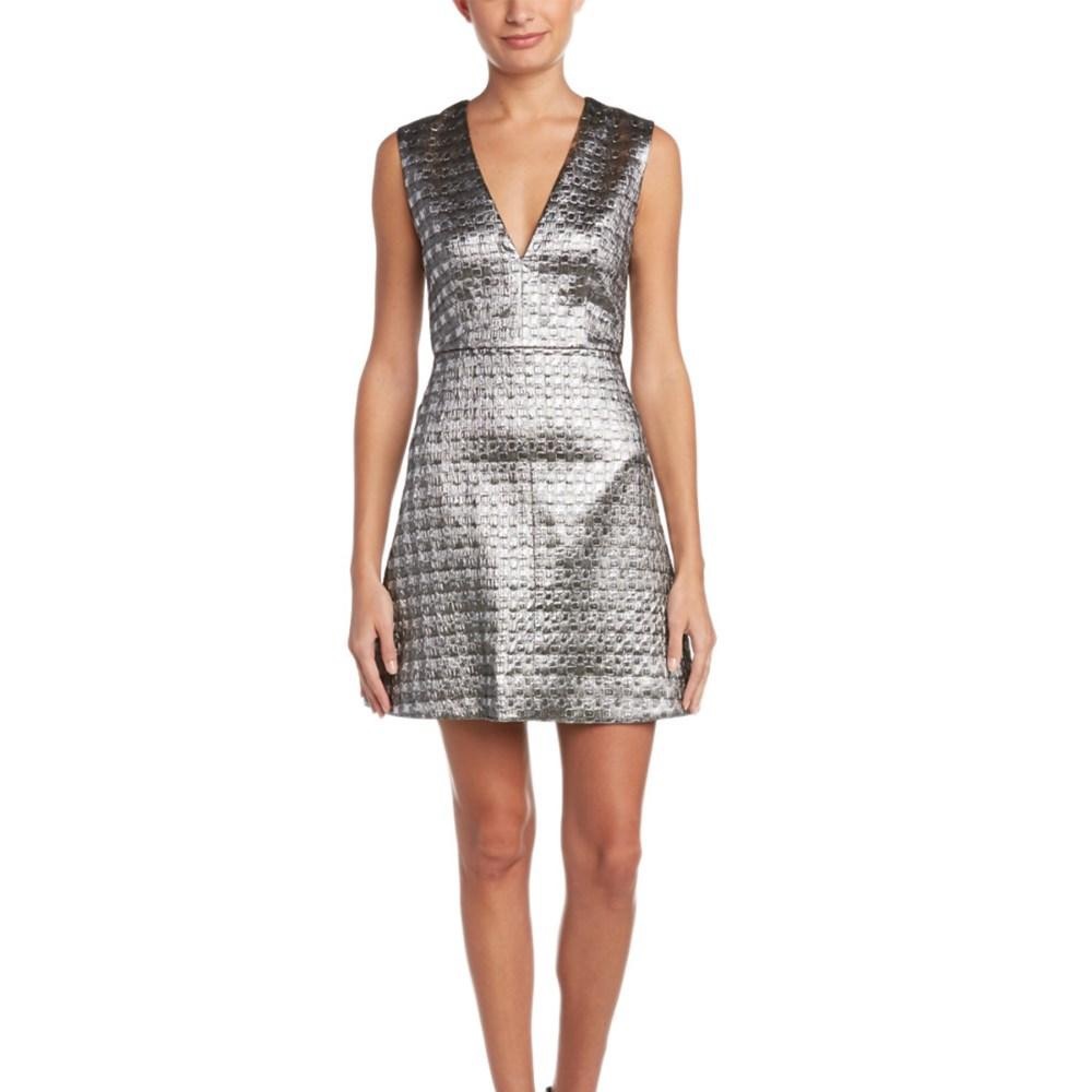 Alice + Olivia Clara metallic v neck a line dress